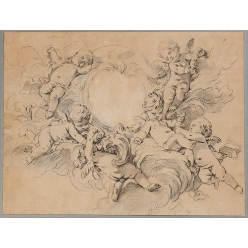 Six Putti in Clouds Supporting a Cartouche with the Letters AN and Surmounted by a Ducal Crown